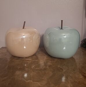 Elegant Glossy Ceramic Sky Blue & Pink Apple Decor